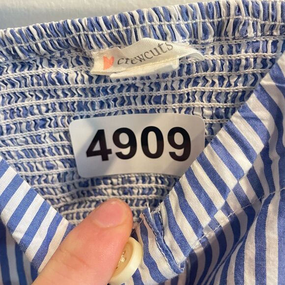 Crewcuts Girls Blue Striped Sundress Size 10 Button Front Pockets Smocked Waist - Picture 3 of 11